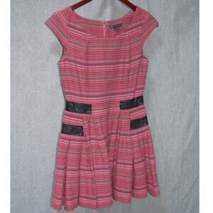 Armani Exchange Multicolor Striped Fit and Flare Dress Faux Leather Trim Size 4